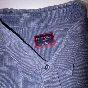 UNTUCKit Mens XX Large Blue White Stripe Short Sleeve Button Up Shirt